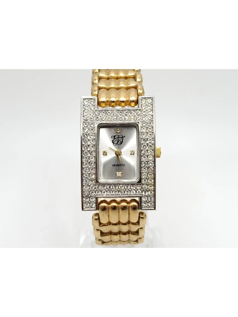Elizabeth Taylor Womens Watch New Battery Gold Tone Silver Dial Rectangle 22mm